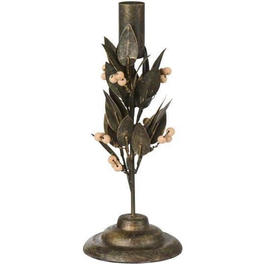 Ib Laursen metallinen kynttilänjalka puuhelmillä 24 cm