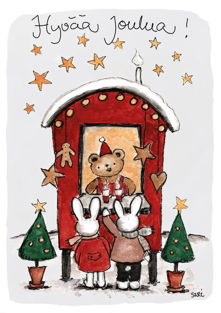 Putinki Sari's Artwork 2-osainen joulukortti - Nallen joulukoju